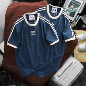 Adidas Classics Original 3 Stripes Tee Shirt Trefoil Retro Men Navy Blu